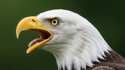 Screaming Bald Eagle Portrait on Green Background