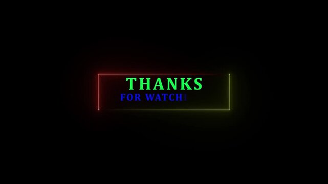 thanks for watching button neon bright magenta black color animation. Abstract rectangle frame thanks for watching icon animation on black background.4k motion vaideo.