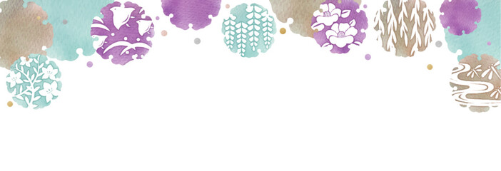 雪輪 Japanese Modern Watercolor Round Frame Header Set