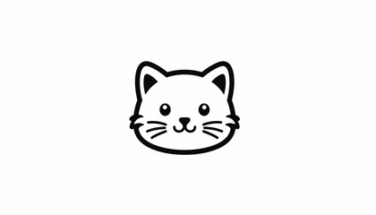 Obraz premium Cute cartoon cat head with a simple design on a white background.
