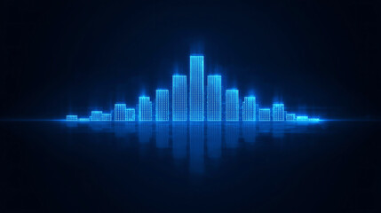 Fototapeta premium Abstract Blue Glowing Cityscape Silhouette with Reflections for Futuristic and Modern Concepts
