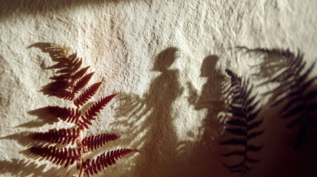 Intricate Shadows and Fern Patterns on Textured Surface Creating an Artistic Natural Scene for Creative Inspiration and Visual Exploration