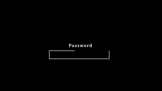 Minimalist password input form with a white field and a login button appears on a black background. The camera slightly pans around the floating elements in 3D space.