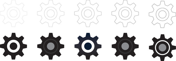 Gear & Settings Icon Set – Outline, Filled, Gradient Style Vector Pack