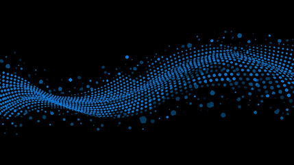 Abstract flowing digital wave pattern design with connected blue dots on a black background for presentation