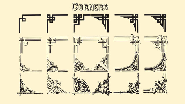 Vintage decorative corners vector illustration set