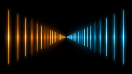Abstract neon light tunnel background with blue and orange glowing lines creating a sense of depth