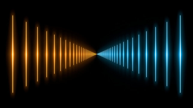 Abstract neon light tunnel background with blue and orange glowing lines creating a sense of depth