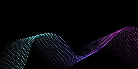 Cyberpunk Dot Particle Sound Wave on Solid Black Background