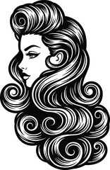 Beautiful Woman with Retro Curly Hair Vector Illustration for Beauty Salon Logo or Vintage Fashion Design