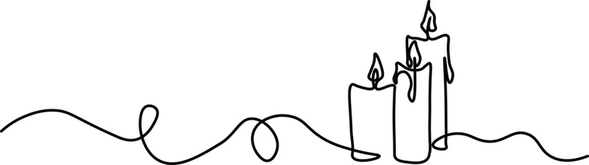 Merry Christmas decoration. Wavy line with Christmas candles