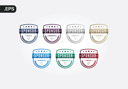 Sponsor Badges Vector Set &ndash; Premium Silver Bronze Diamond Title Startup Media Labels EPS