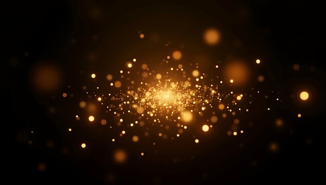 Abstract golden sparkling light burst on a dark background