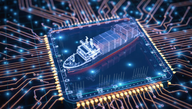 Digital Logistics: The image showcases a futuristic representation of shipping, symbolizing technological advancement in the transport of goods. - Powered by Adobe