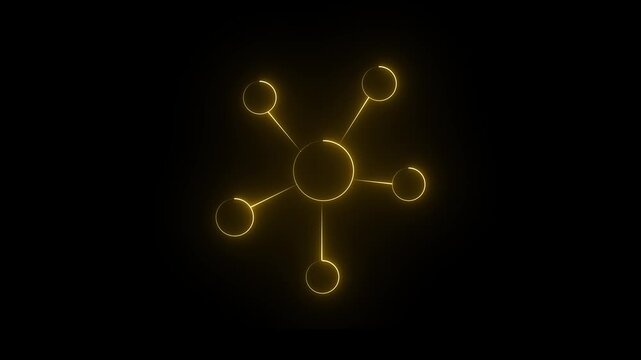 Glowing neon topology icon on black background. Animation of glowing neon Molecule model. Or global inter net connection icon animation.