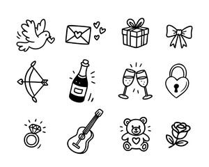 Valentine's Day doodle set. Hand drawn vector isolated background.