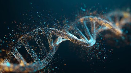 Stunning 3D rendering of DNA structure with glowing particles on a dark background