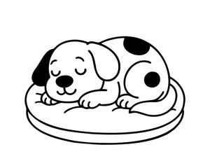 Coloring page cute sleeping dog. Outline doodle drawing, vector