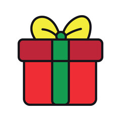 Festive red gift box tied with a yellow bow and green ribbon, symbolizing celebration and surprise, perfect for holiday occasions