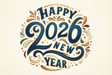 Obraz premium Festive happy new year 2026 graphic design with ornate floral embellishments