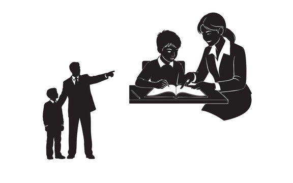 Mentorship and guidance father and son teacher and student silhouette illustration