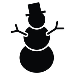Christmas Black silhouette of a simple snowman wearing a top hat with stick arms winter character
