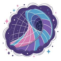 Stylized wormhole illustration with cosmic stars and swirling nebula clouds in vibrant colors © bbbb