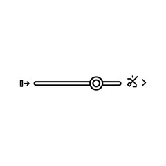 Line icon of a horizontal slider control with an arrow and brightness symbol, isolated on