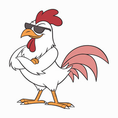 Cartoon rooster wearing sunglasses with arms crossed