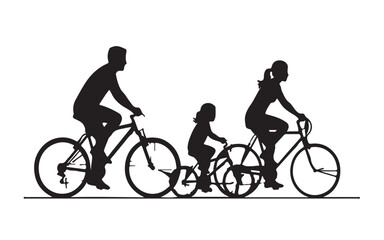 Fototapeta premium Family cycling together silhouette of parents and child riding bikes