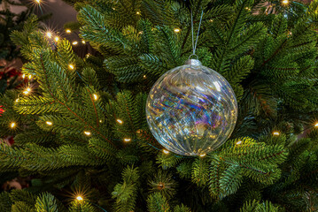 Silver Christmas ornament with soft reflections in gentle light
A silver Christmas ornament with soft reflections, surrounded by warm golden lights. Gentle focus enhances the festive mood.
