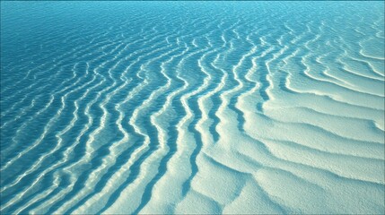 Serene Patterns of Rippled Sand and Gentle Waves in Crystal Clear Water During a Sunny Day at the Ocean Shoreline