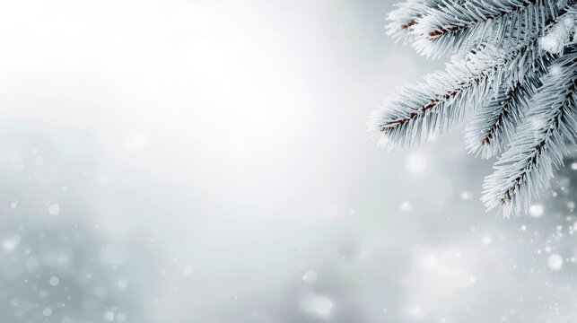 Winter Evergreen Pine Tree Branches with Snowfall Frosty Background Seasonal Christmas Holiday Design - Powered by Adobe