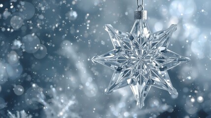 Crystal Star Ornament Closeup with Sparkling Background Winter Holiday Decoration Sparkle Seasonal Festive Design