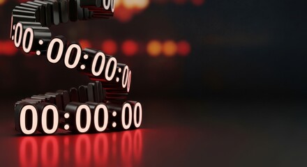Spiral Digital Clock Display with Red Glowing Zeros and Bokeh