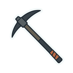 Simple 2D Pixel Art Pickaxe Tool with Gray Metal Head and Brown Handle on Pure White Background