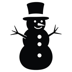 Christmas Black silhouette of a cheerful snowman with a top hat, carrot nose, and button eyes winter character