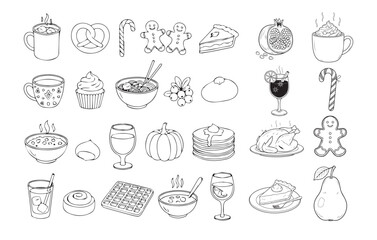 Holiday food and drink illustration for coloring book