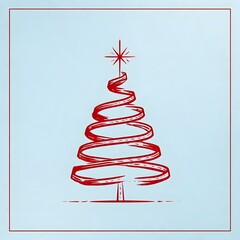 Christmas tree with red ribbon with empty space for text message on greeting card.