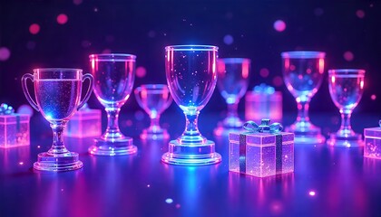 neon futuristic trophies and gifts background