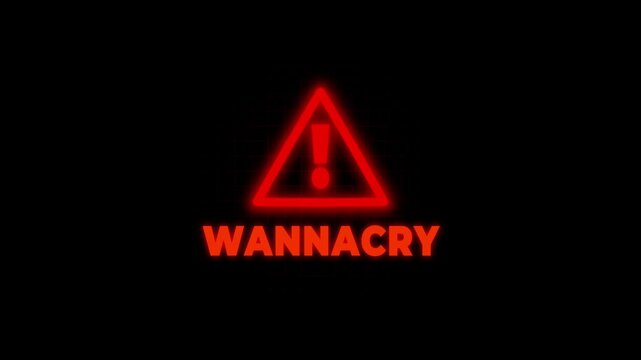 Red Warning Triangle Exclamation Mark Wannacry Cyber Threat Alert Digital Glitch Background danger
