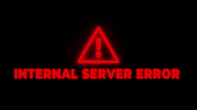 Red Neon Warning Triangle Exclamation Mark Internal Server Error Message Glitch Digital