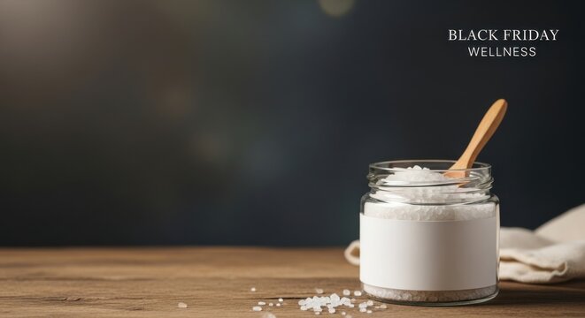 Black Friday Wellness Salt Jar with Spoon Spa Treatment - Powered by Adobe