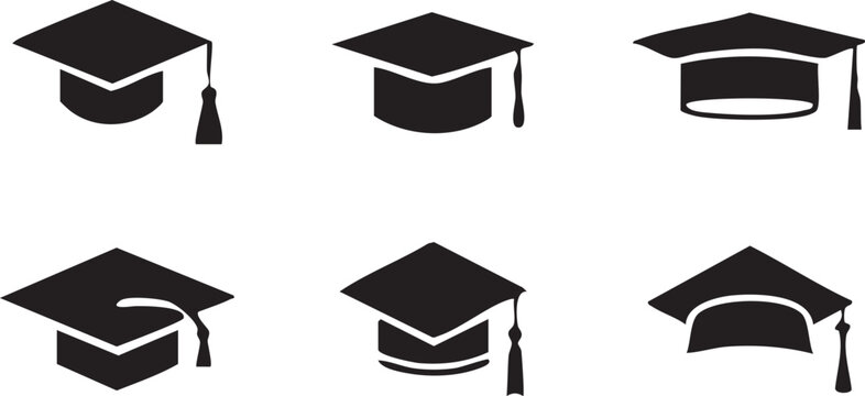 Graduation caps icon Set, A symbolic collection of graduation caps, representing the achievement of educational milestones and the pursuit of knowledge. Vector illustration !