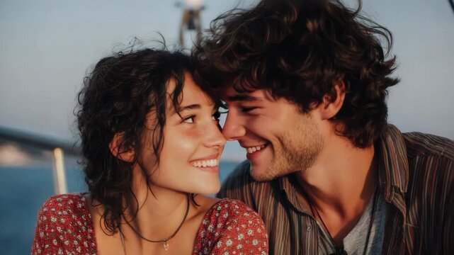 Romantic couple gazing at each other with love and affection on a sunny day