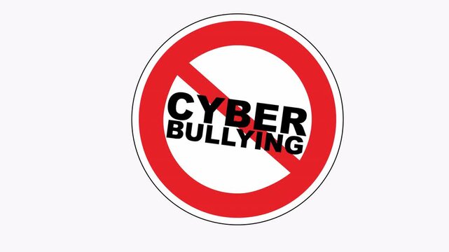 Red circle with a line through cyberbullying symbolizes promoting kindness online. Suitable for antibullying awareness campaigns and social media content.