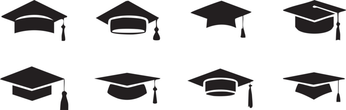 Graduation caps icon Set, A symbolic collection of graduation caps, representing the achievement of educational milestones and the pursuit of knowledge. Vector illustration !