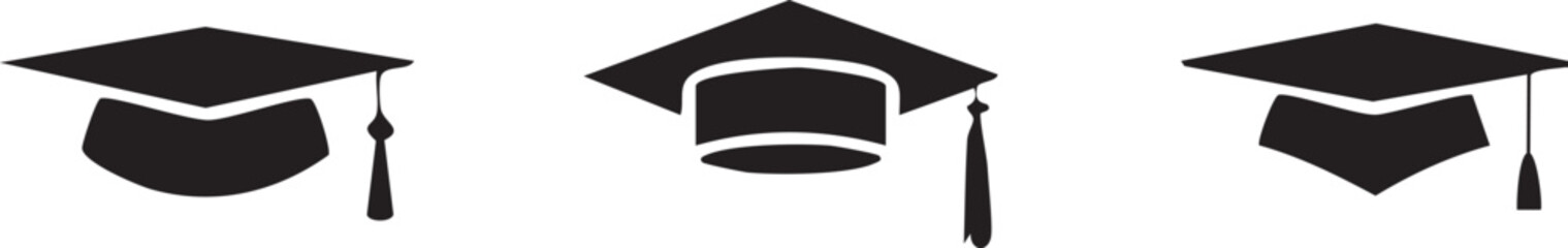 Graduation caps icon Set, A symbolic collection of graduation caps, representing the achievement of educational milestones and the pursuit of knowledge. Vector illustration !