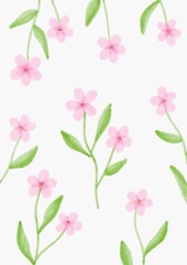 Seamless pink wildflower illustration for background and wallpaper. Soft pink floral illustration with green leaf.