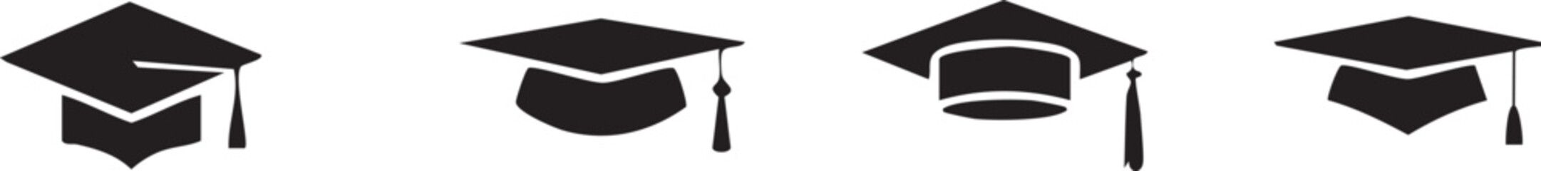Graduation caps icon Set, A symbolic collection of graduation caps, representing the achievement of educational milestones and the pursuit of knowledge. Vector illustration !